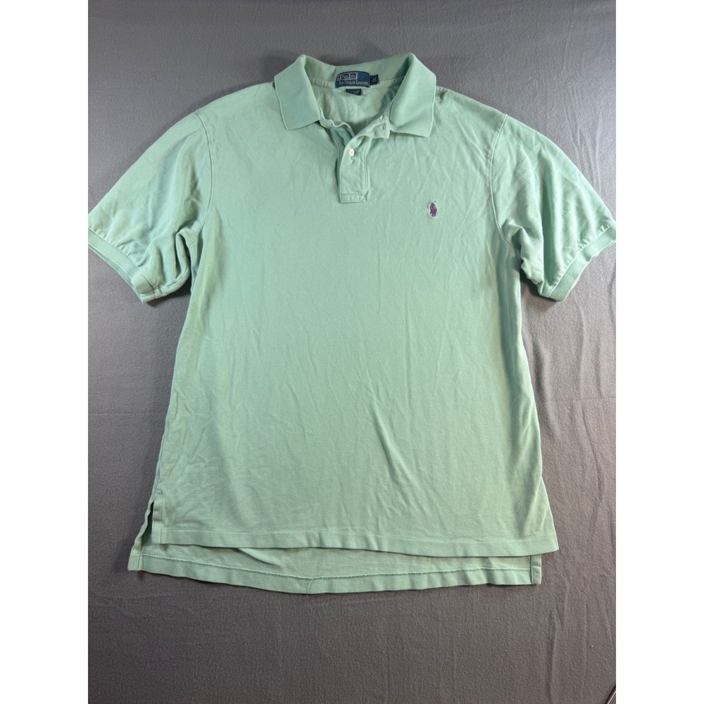 Polo Ralph Lauren Mens LT Tall Mint Green Pique Polo Shirt Purple Pony Logo
